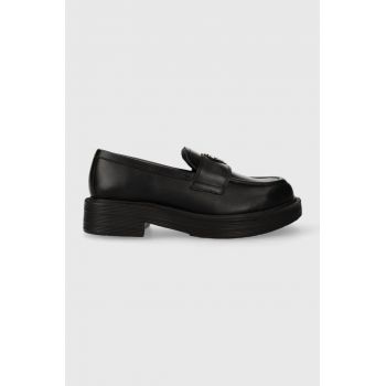 Love Moschino mocasini de piele CITY40 femei, culoarea negru, cu platforma, JA10454G0HIA0000