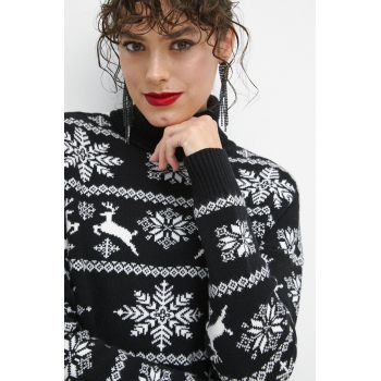 Medicine pulover femei, culoarea negru, cu guler
