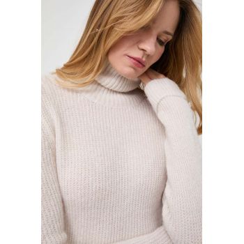 Morgan pulover din amestec de lana femei, culoarea bej, călduros, cu guler de firma original