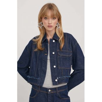 Stine Goya geacă din denim femei, culoarea bleumarin, de tranziție, oversized