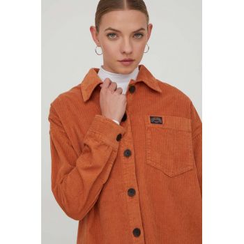 Superdry camasa din velur culoarea portocaliu, cu guler clasic, relaxed ieftina