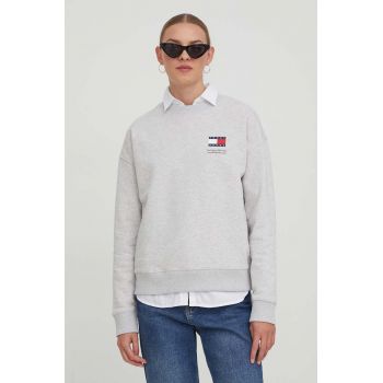 Tommy Jeans hanorac de bumbac femei, culoarea gri, cu imprimeu