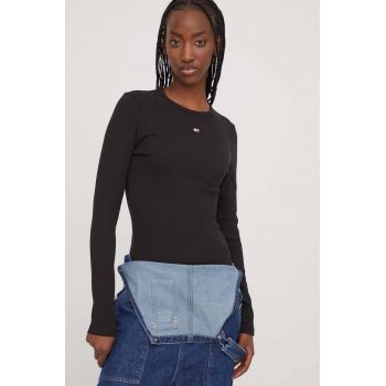 Tommy Jeans longsleeve femei, culoarea negru