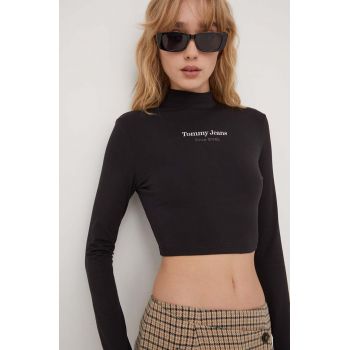 Tommy Jeans longsleeve femei, culoarea negru, cu turtleneck