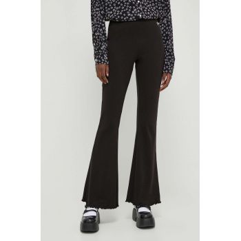 Tommy Jeans pantaloni femei, culoarea negru, evazati, high waist