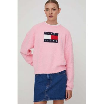 Tommy Jeans pulover femei, culoarea roz
