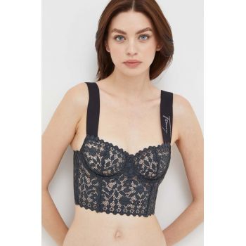 Tommy Jeans sutien culoarea gri, dantela, neted