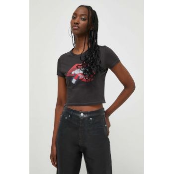 Tommy Jeans tricou din bumbac femei, culoarea negru