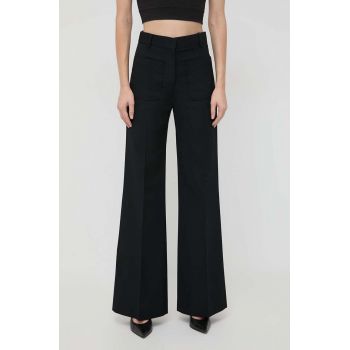 Victoria Beckham pantaloni din lana culoarea negru, lat, high waist