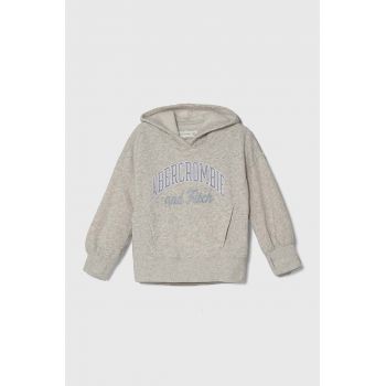 Abercrombie & Fitch bluza copii culoarea gri, cu glugă, cu imprimeu la reducere