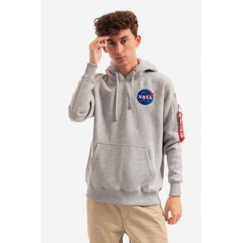 Alpha Industries bluză Space Shuttle Hoody bărbați, culoarea gri, cu glugă, cu imprimeu 178317.17-grey ieftin