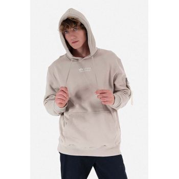 Alpha Industries hanorac de bumbac Organics EMB Hoody bărbați, culoarea gri, cu glugă, cu imprimeu 118350.627-grey