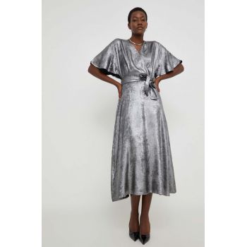 Answear Lab rochie culoarea argintiu, midi, evazati ieftina