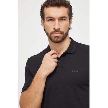 Boss Green polo de bumbac culoarea negru, neted