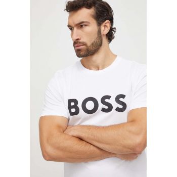 Boss Green tricou barbati, culoarea alb, cu imprimeu
