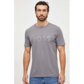 BOSS Green tricou bărbați, culoarea gri, cu imprimeu 50506363