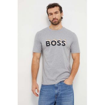 BOSS tricou din bumbac barbati, culoarea gri, cu imprimeu