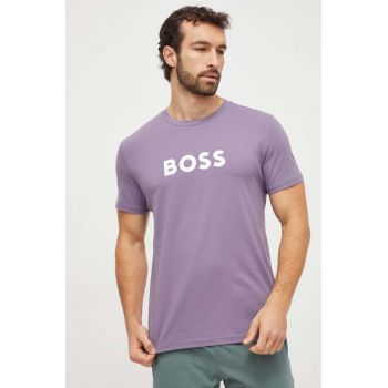 BOSS tricou din bumbac bărbați, culoarea violet, cu imprimeu, 50503276