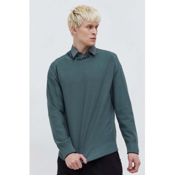 HUGO pulover de bumbac bărbați, culoarea verde, light 50474813 la reducere