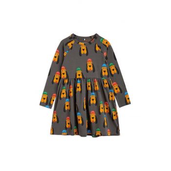 Mini Rodini rochie din bumbac pentru copii culoarea gri, mini, evazati