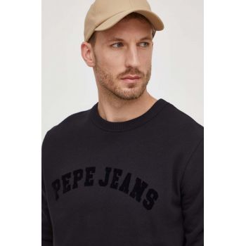 Pepe Jeans hanorac de bumbac Randall barbati, culoarea negru, cu imprimeu