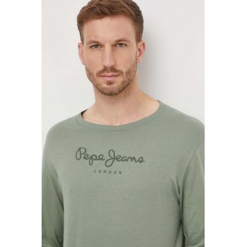 Pepe Jeans tricou din bumbac Eggo barbati, culoarea verde, cu imprimeu ieftin