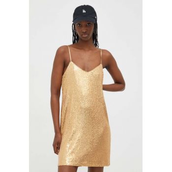 Superdry rochie culoarea auriu, mini, drept de firma originala