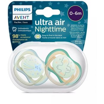 Suzeta Ultra Air NightTime 0-6luni 2buc Silicon Otodontica Fara BPA Multicolor