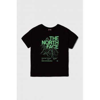 The North Face tricou de bumbac pentru copii B MOUNTAIN LINE S/S TEE culoarea negru, cu imprimeu