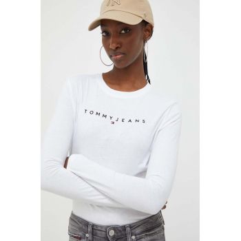 Tommy Jeans longsleeve din bumbac culoarea alb