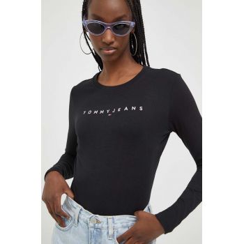 Tommy Jeans longsleeve din bumbac culoarea negru