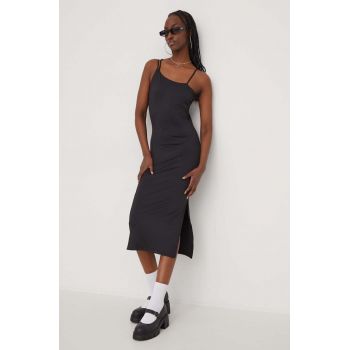 Tommy Jeans rochie culoarea negru, midi, mulată DW0DW17425 Tommy Jeans rochie culoarea negru, midi, mulată DW0DW17425