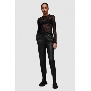 AllSaints pantaloni de piele Jen femei, culoarea negru, drept, high waist