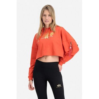 Alpha Industries bluză femei, culoarea portocaliu, cu glugă, cu imprimeu 106044.577-orange