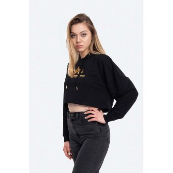 Alpha Industries bluză Sweats & Hoodys femei, culoarea negru, cu glugă, cu imprimeu 116057FP.583-black ieftin