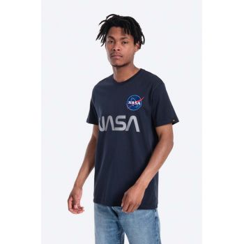 Alpha Industries tricou din bumbac NASA Reflective T culoarea bleumarin, cu imprimeu 178501.07-navy ieftin