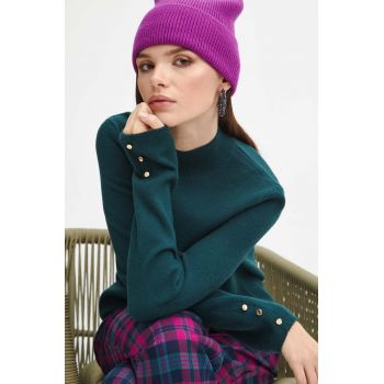 Medicine pulover femei, culoarea turcoaz, cu turtleneck ieftin