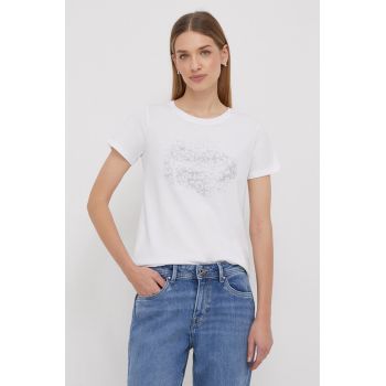 Pepe Jeans tricou din bumbac KIM femei, culoarea alb
