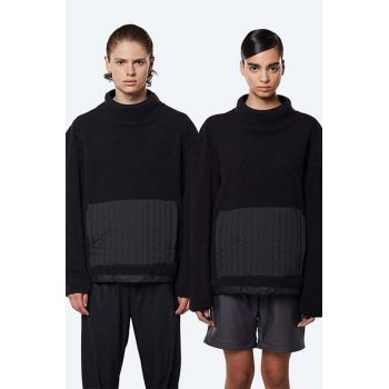 Rains bluză Fleece High Neck culoarea negru, neted 1850.BLACK-BLACK