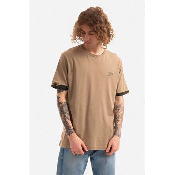 Alpha Industries tricou din bumbac bărbați, culoarea maro, cu imprimeu 106509.408-brown ieftin