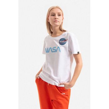 Alpha Industries tricou din bumbac NASA PM culoarea alb 198053.574-white