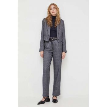 Bruuns Bazaar pantaloni femei, culoarea gri, drept, high waist