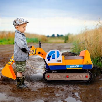 Excavator copii fara pedale King Kong Yellow, cupa mobila si Casca, lungime 63 cm, recomandat copiilor de la 3 ani si cu o greutate maxima de 15 kg