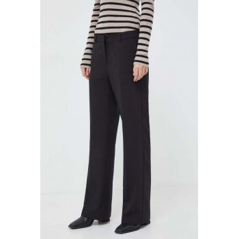 Herskind pantaloni femei, culoarea negru, drept, high waist