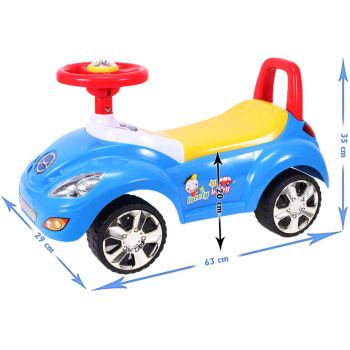 Masinuta pentru copii fara pedale Malplay Ride-on Jupi Car Blue, spatar cu posibilitatea de impingere, volan cu efecte sonore, spatiu de depozitare, recomandata copiilor cu varsta intre 18-36 luni