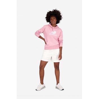 New Balance bluză femei, culoarea roz, cu glugă, cu imprimeu WT31533HAO-HAO de firma original