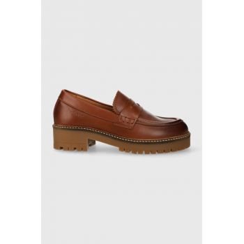 Barbour mocasini de piele Norma femei, culoarea maro, cu platforma, LFO0672TA51 de firma originali