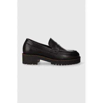 Barbour mocasini de piele Norma femei, culoarea negru, cu platforma, LFO0672BK51