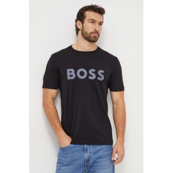 Boss Green tricou din bumbac barbati, culoarea negru, cu imprimeu