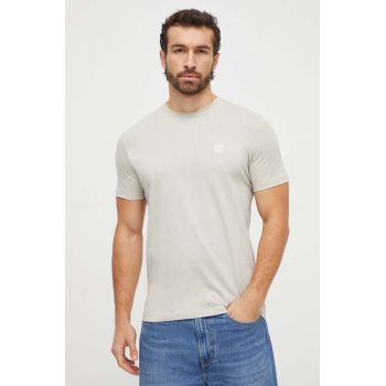 BOSS Orange tricou din bumbac barbati, culoarea bej, neted, 50508584